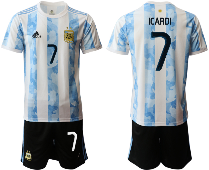 Men 2020-2021 Season National team Argentina home white #7 Soccer Jersey->argentina jersey->Soccer Country Jersey